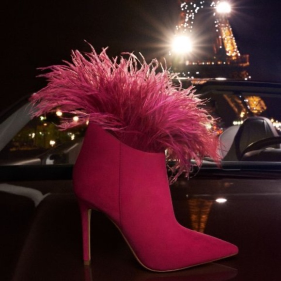 New! MICHAEL KORS Ostrich Feather Trim Suede Ankle Boot, Deep Fuchsia, Size 8.5 - Picture 8 of 8
